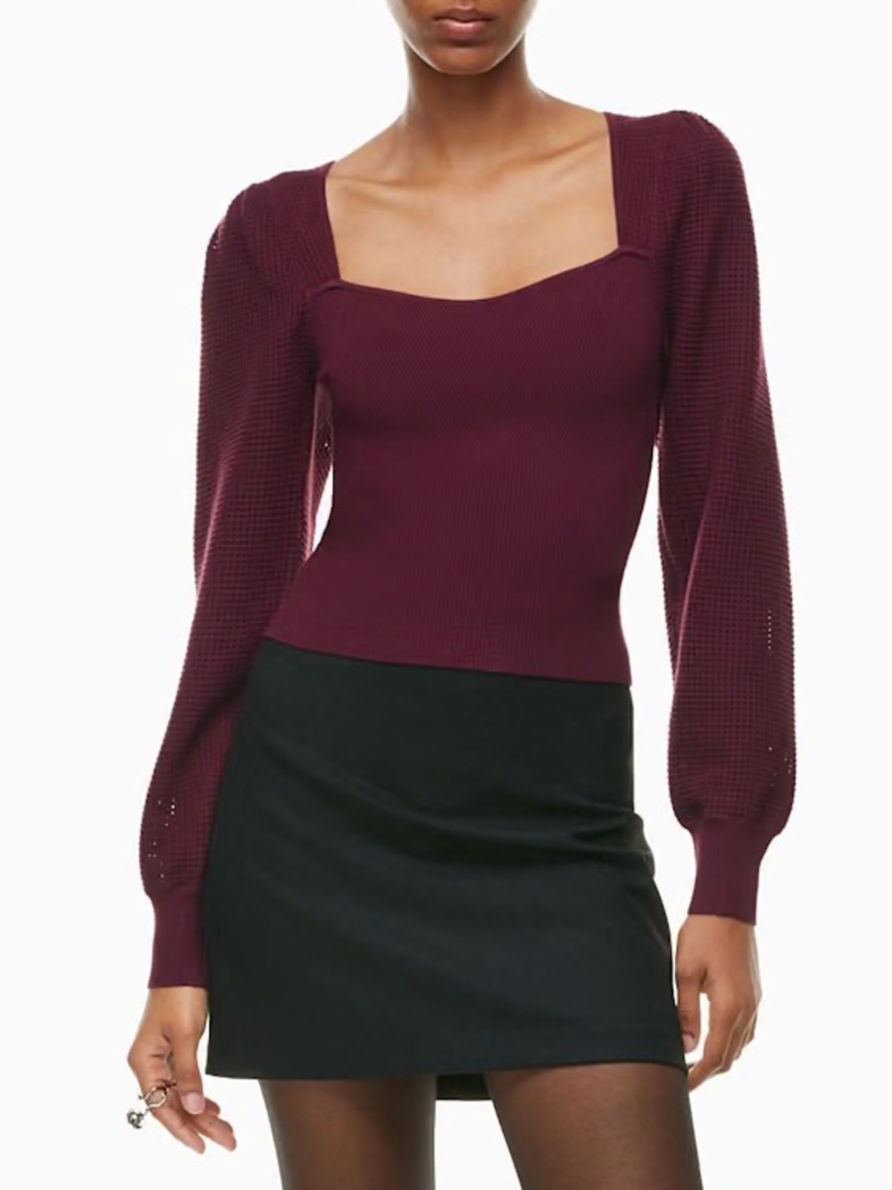 Aritzia Wilfred new chance sweater S spiced burgundy puff sleeve sweetheart top